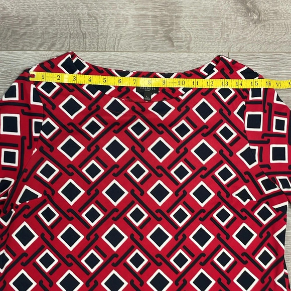 NWOT Talbots Petites 3/4 Sleeve Stretch Shift Dress Red Black White Print LP - Picture 8 of 16